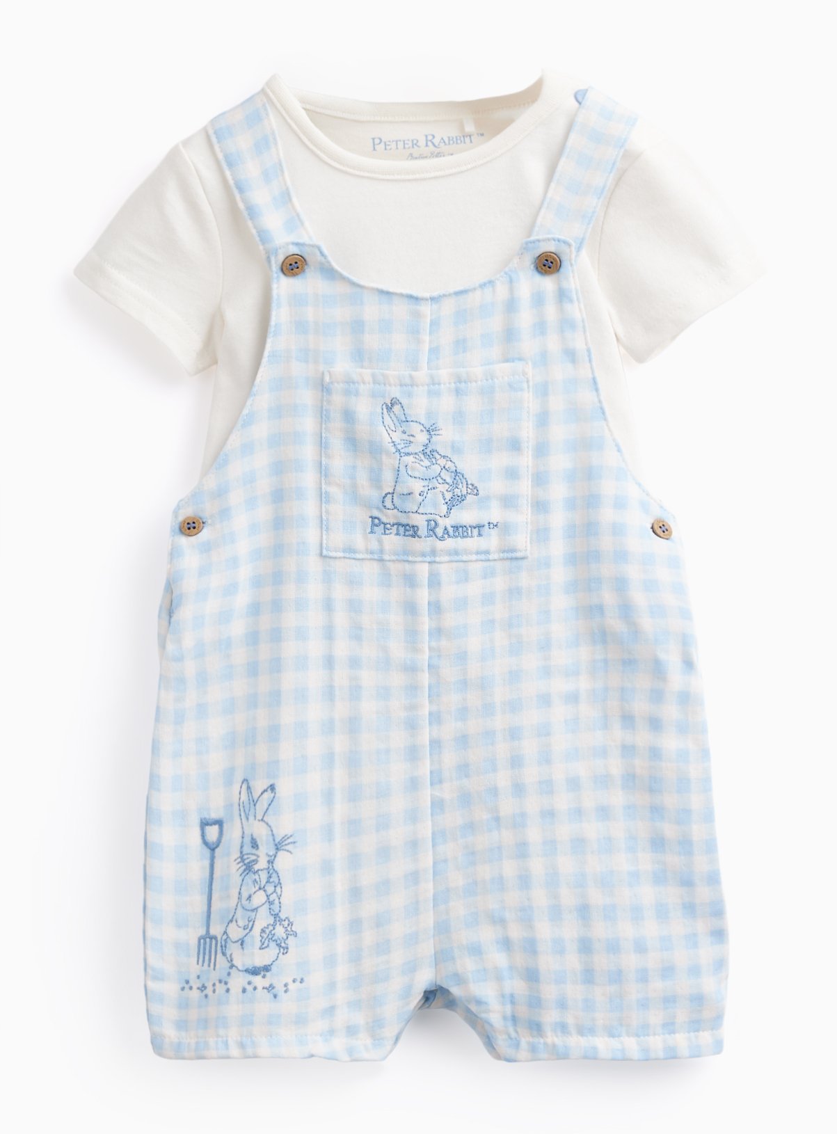 Blue Gingham Peter Rabbit Print Dungarees & Bodysuit Set 6-9 months