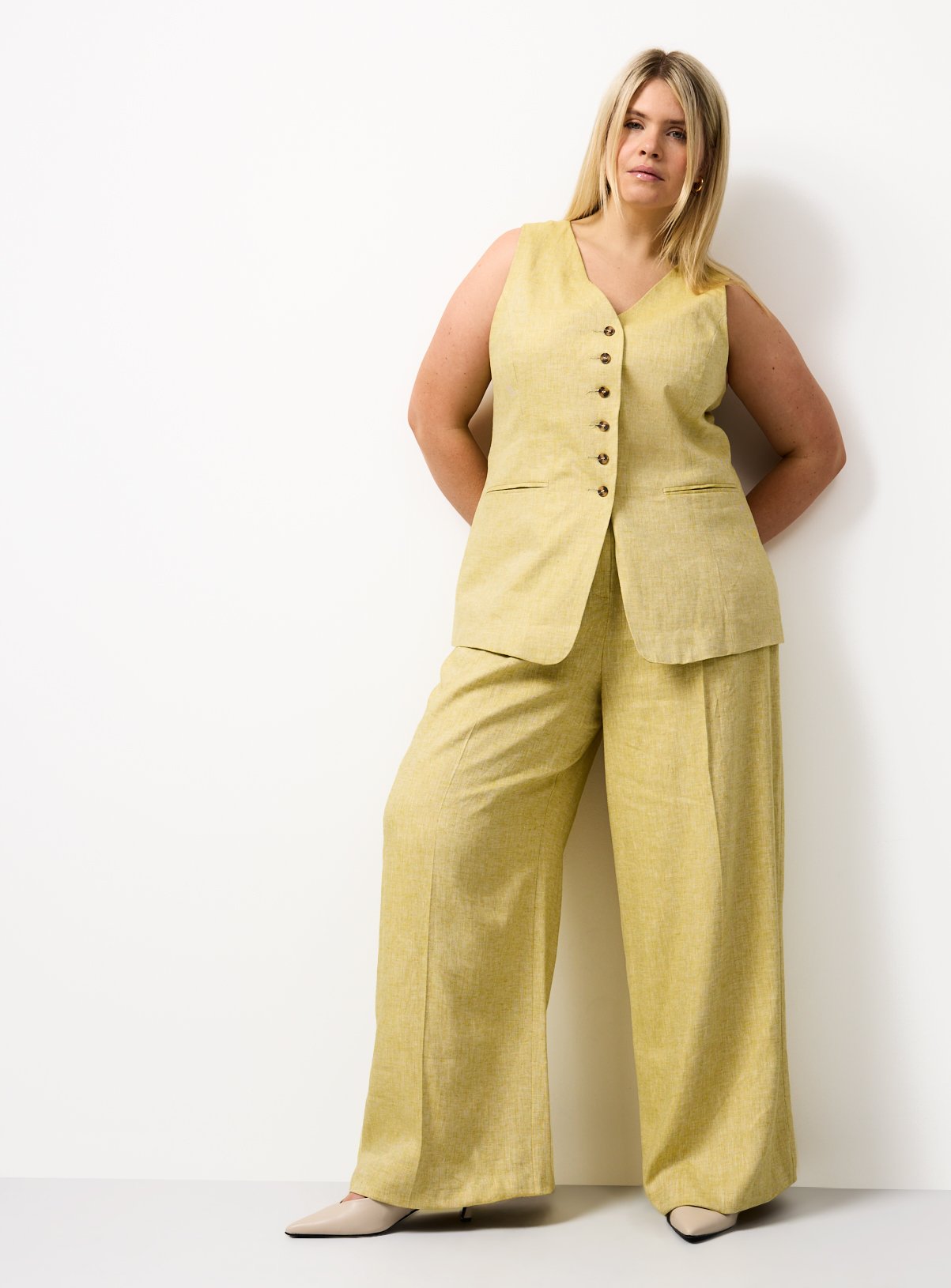 Green Ultra Wide Leg Linen Trousers 12S