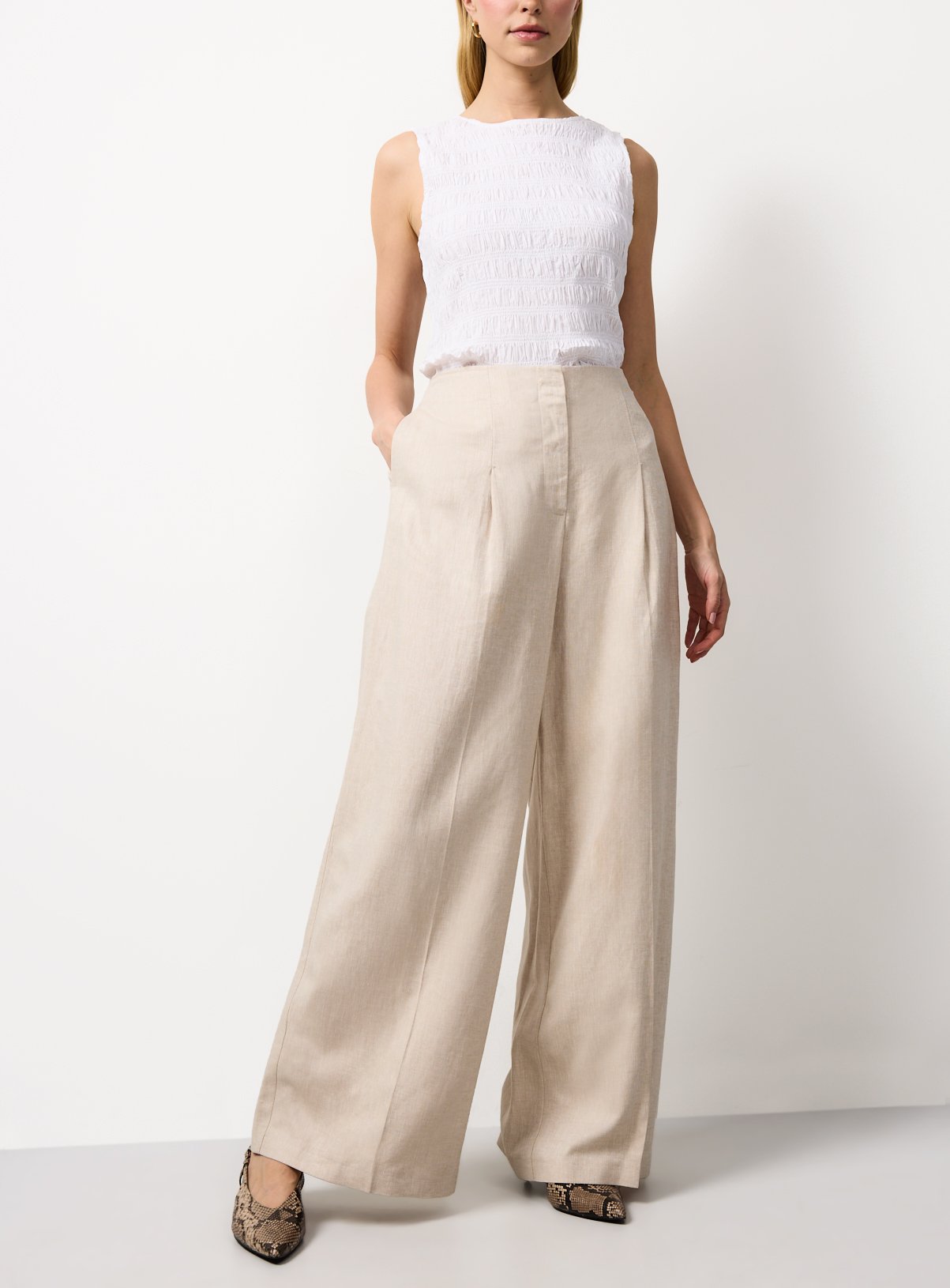 Neutral Ultra Wide Leg Linen Trousers 10S