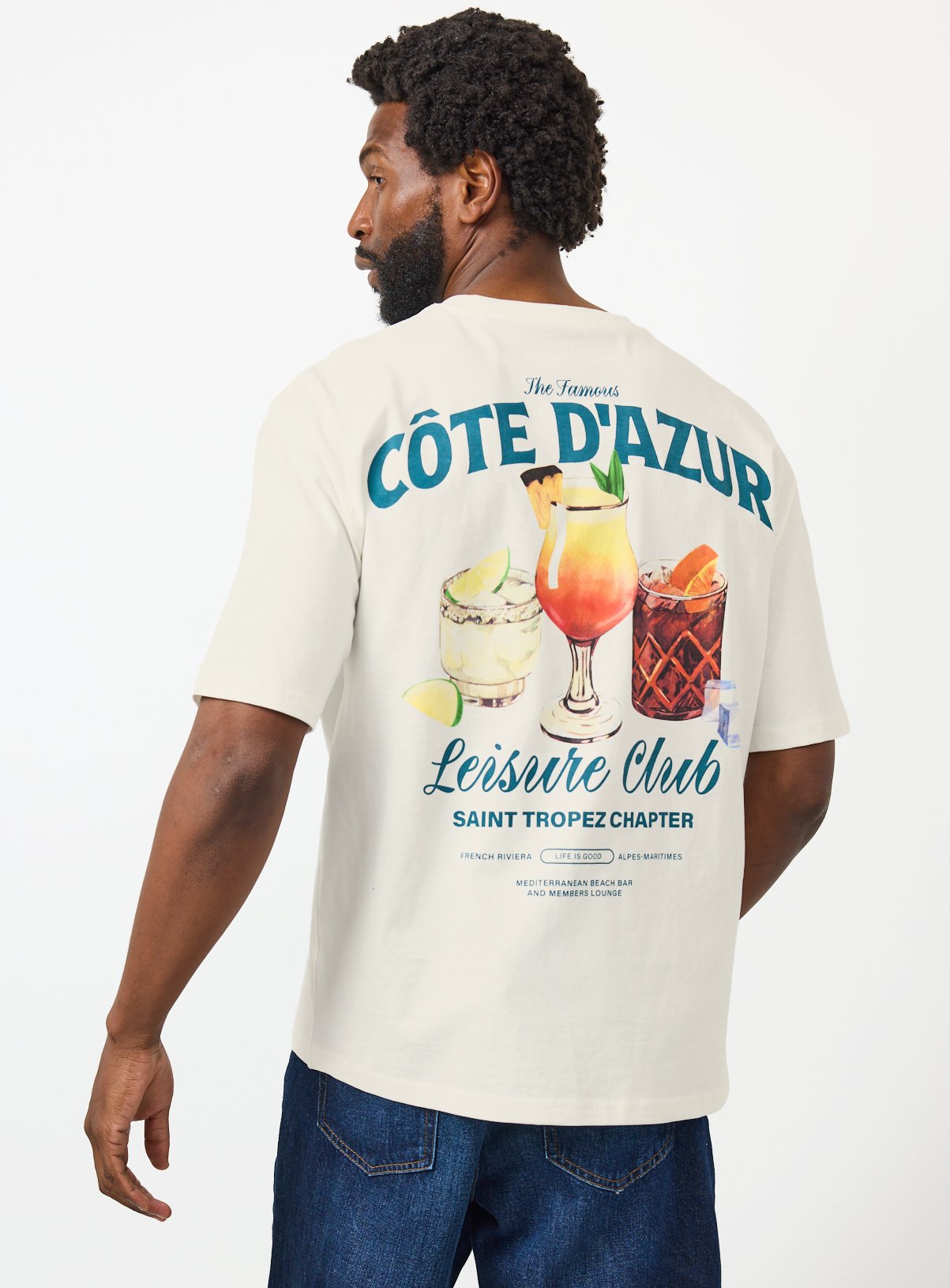 White Cocktail Graphic Relaxed Fit T-Shirt M