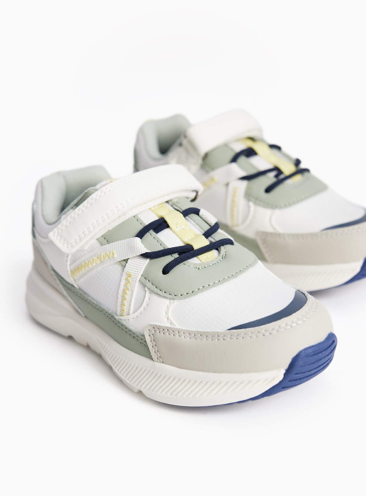 White & Green Panel Detail Runner Trainers  