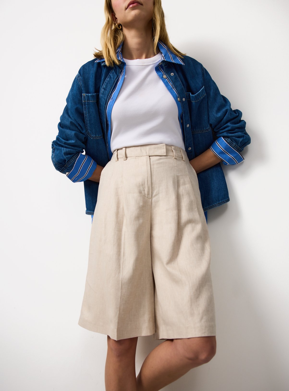 Stone Linen Blend Tailored Shorts 20