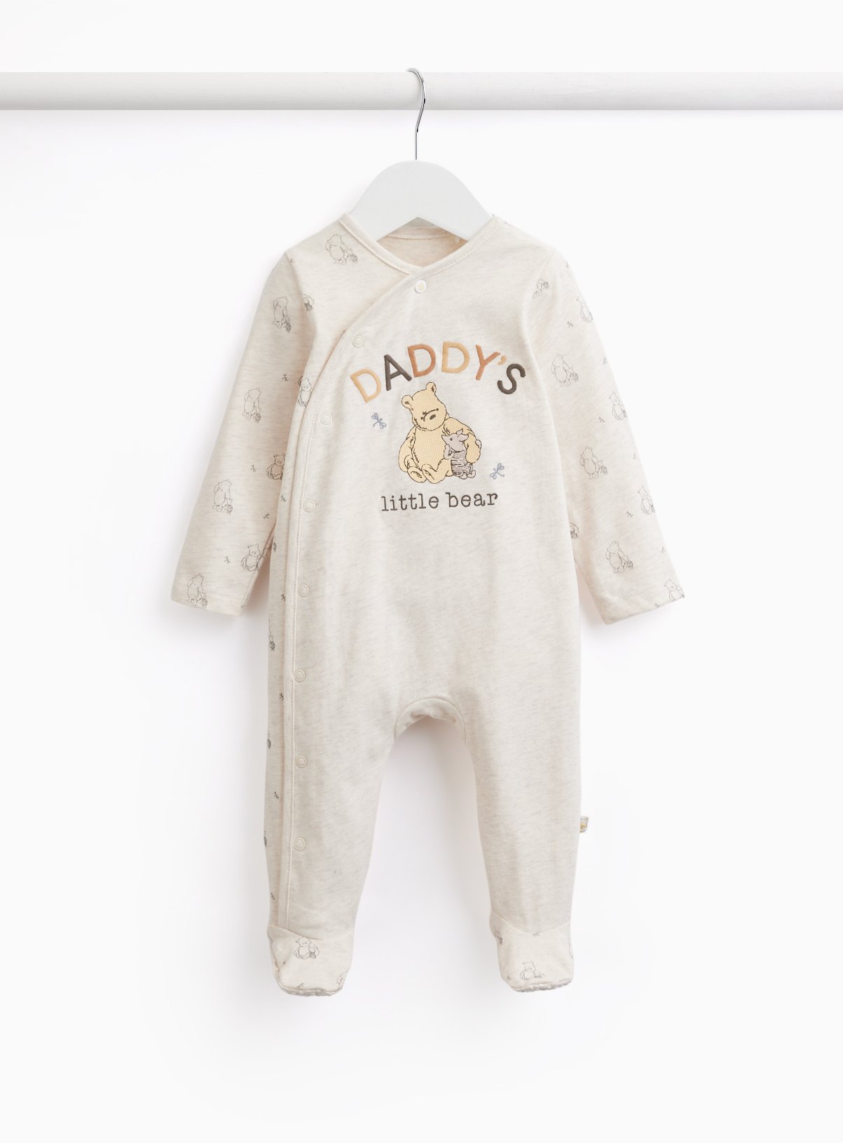 Beige Winnie The Pooh Father's Day Print Sleepsuit Up to 3 mths
