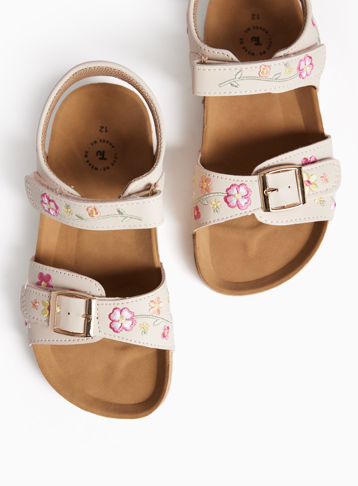 Pink Floral Embroidered Footbed Sandals