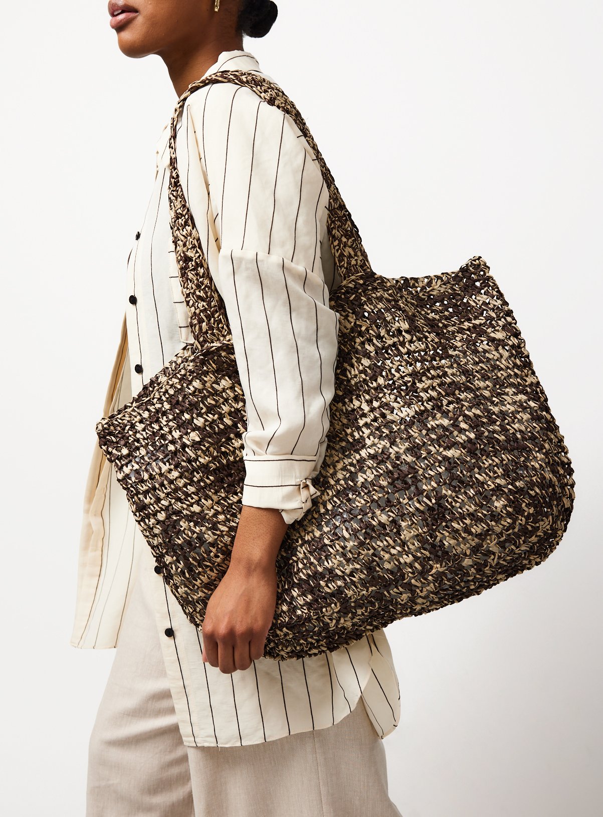 Neutral Straw Shopper Bag One Size