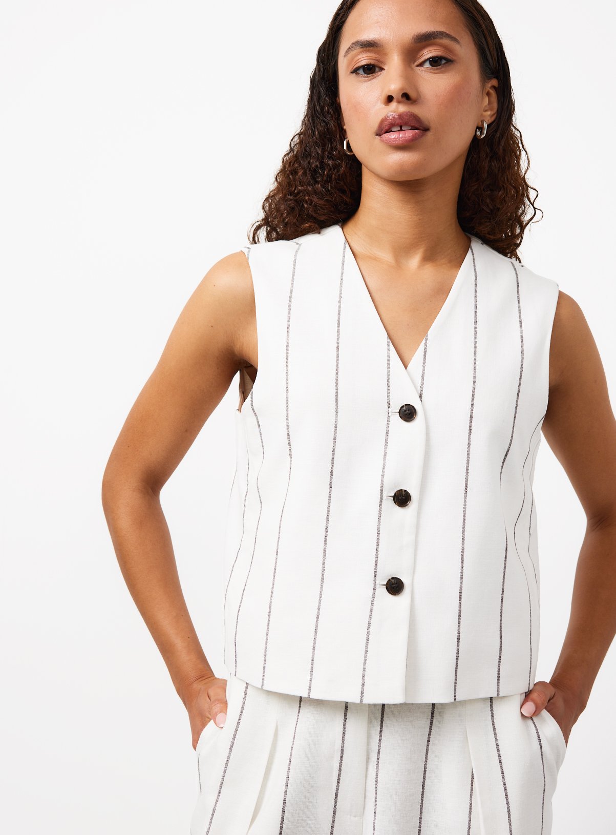 White Stripe Linen Blend Co-ord Waistcoat 8