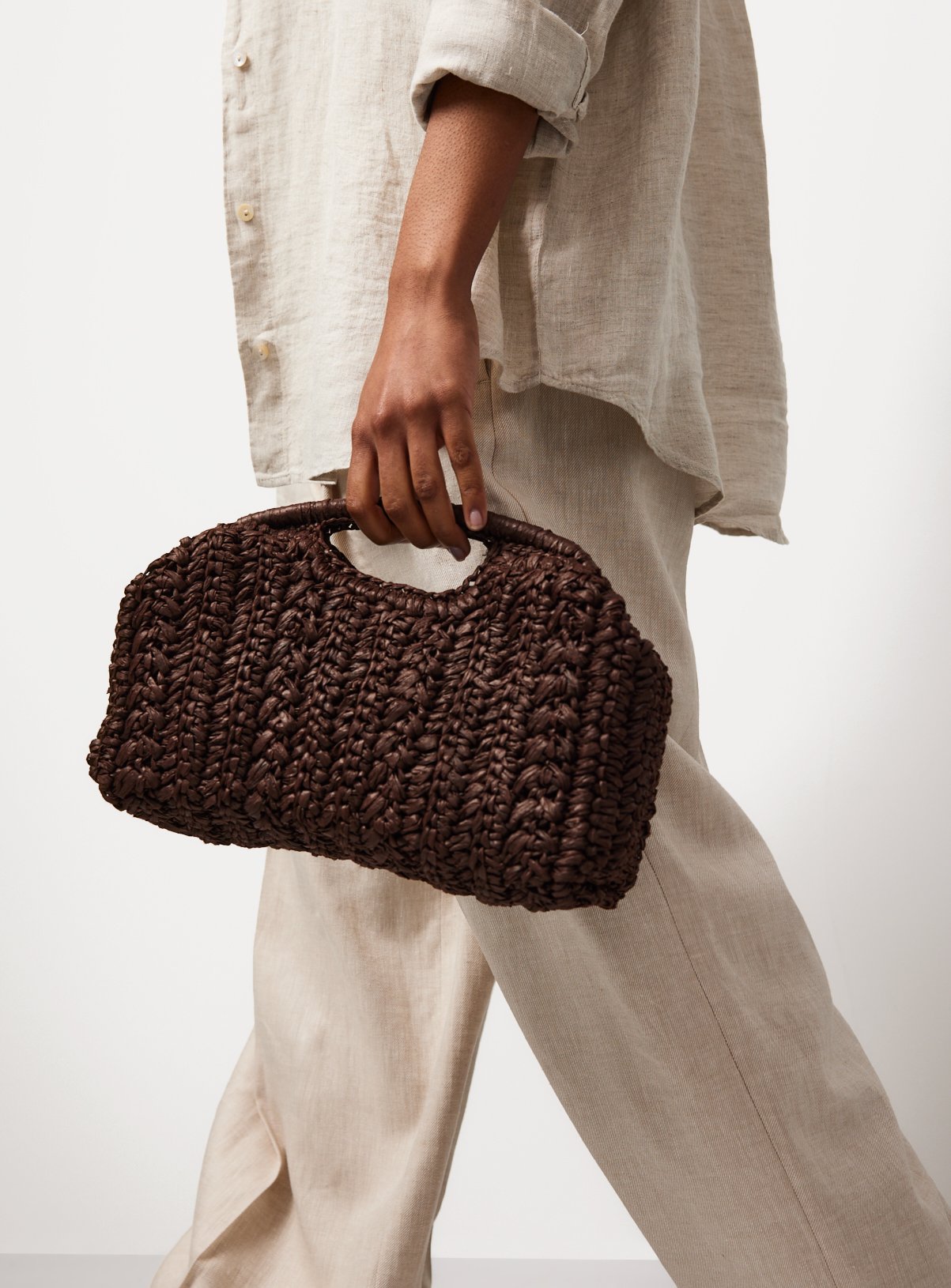Brown Straw Weave Clutch Bag One Size