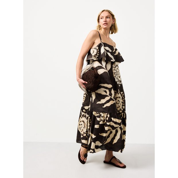 Buy Brown Floral Print Tiered Trapeze Dress 10 | Midaxi | Argos