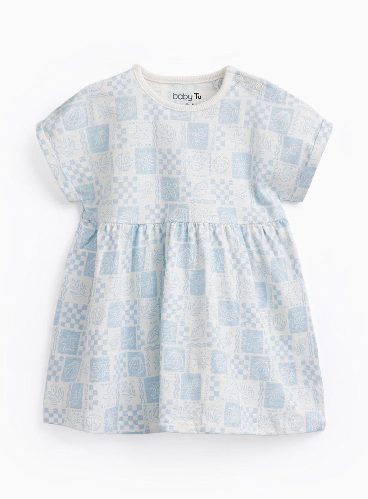 Blue Shell Print Jersey Dress
