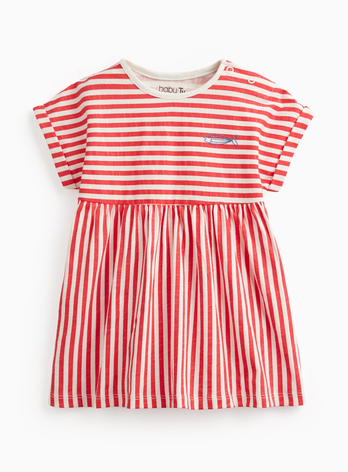 Red Stripe Print Short Sleeve Dress 