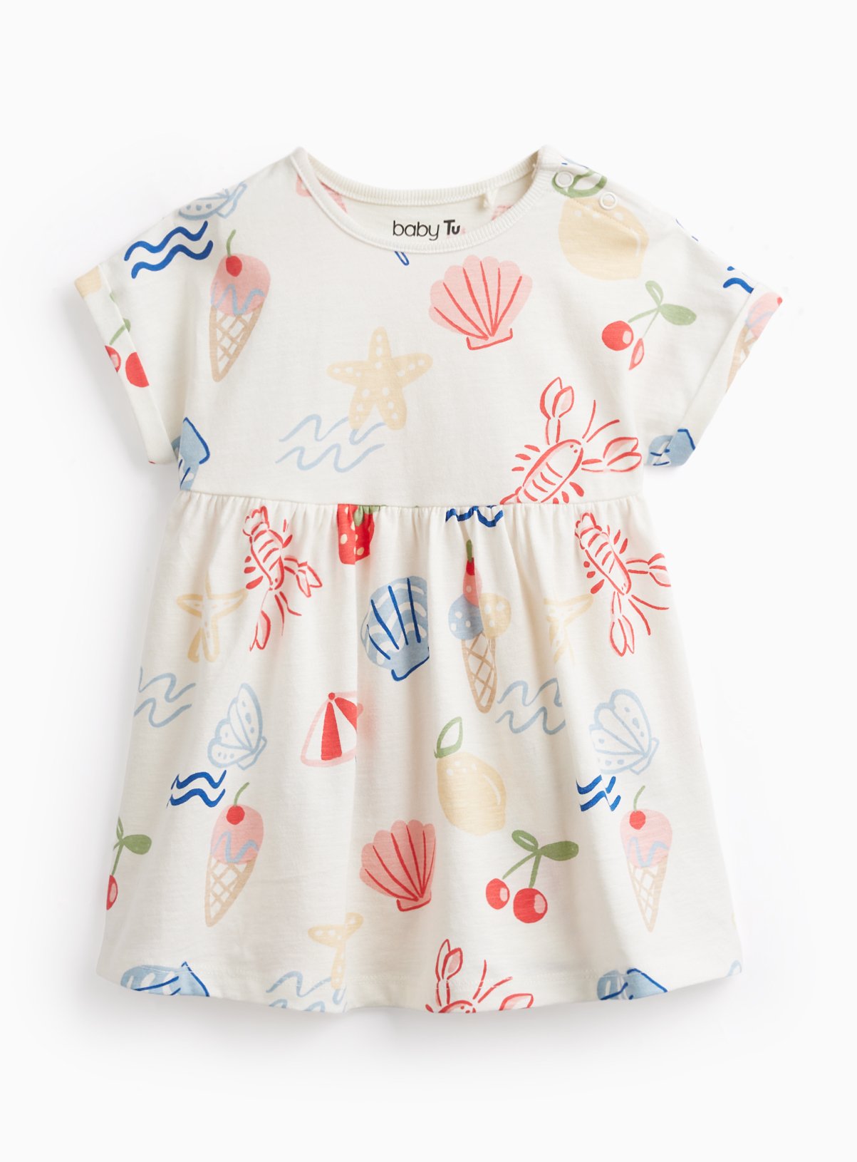 White Holiday Print Short Sleeve Dress 6-9 months