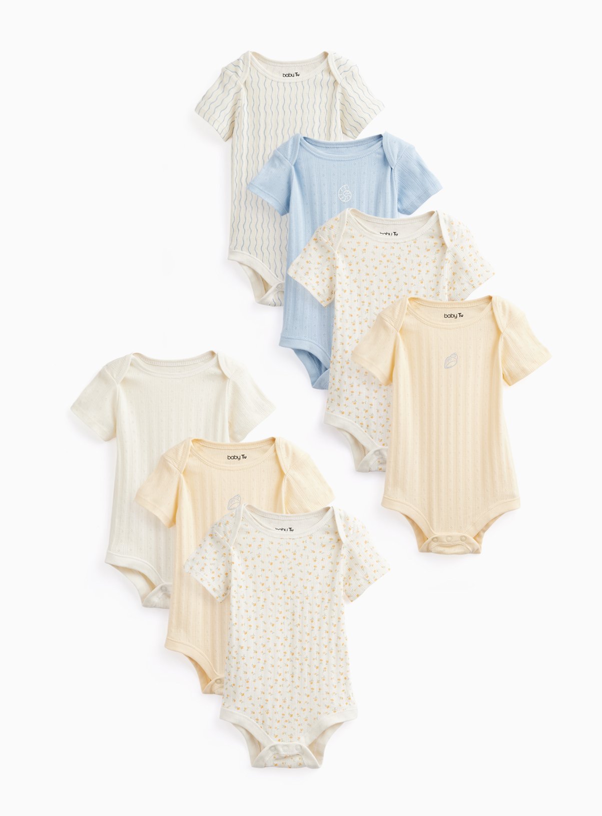 Shell & Floral Print Bodysuits 7 Pack 9-12 months