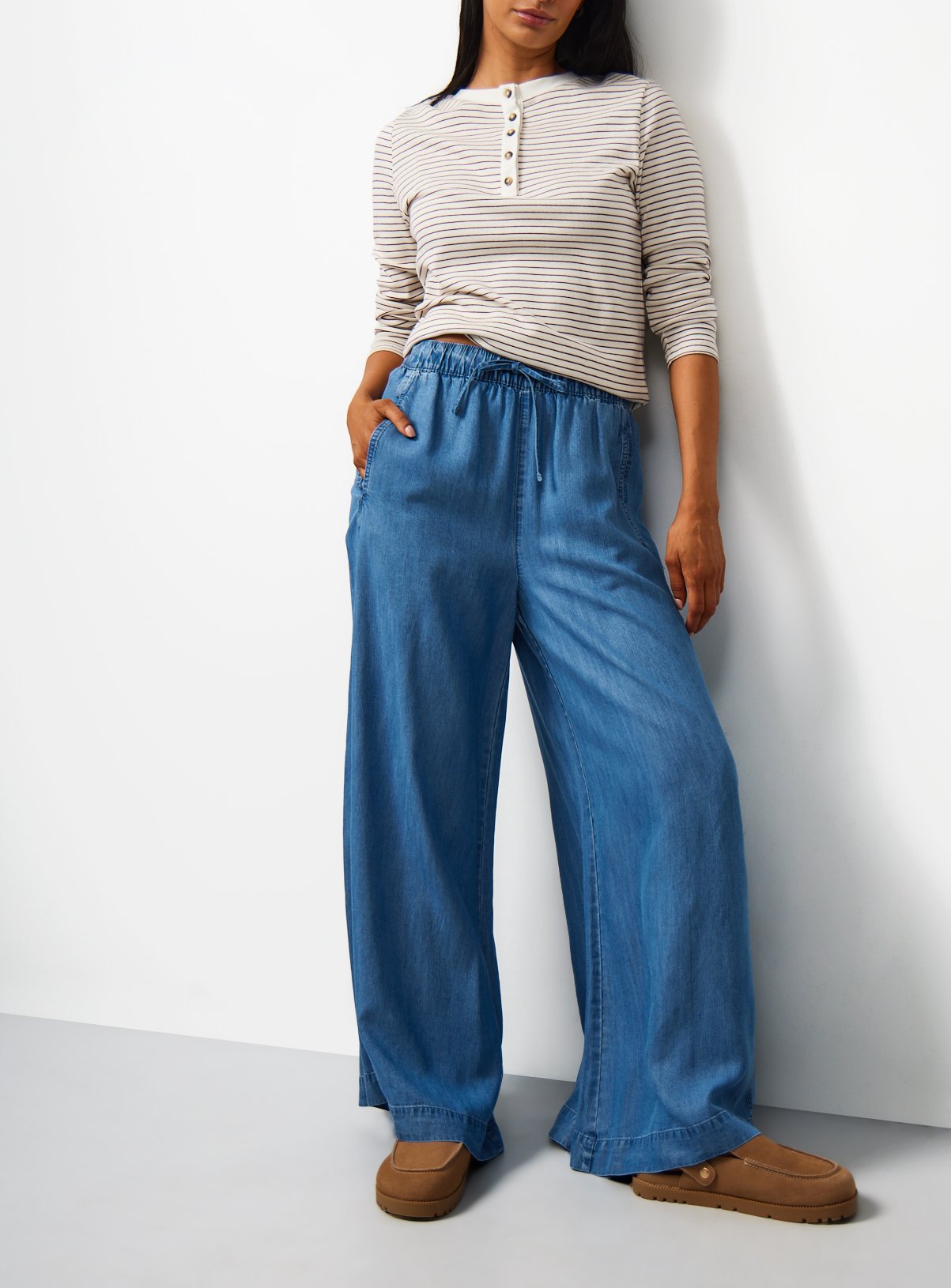 Blue Chambray Palazzo Trousers 