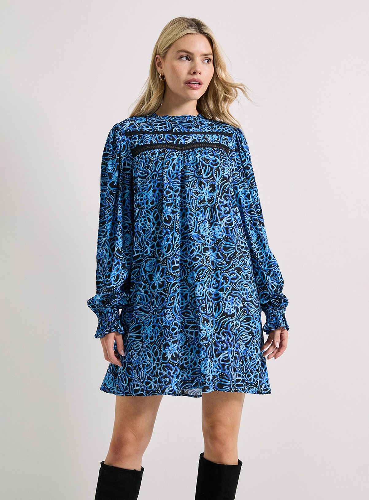 DOROTHY PERKINS Floral Lace Detail Printed Boho Mini Dress 