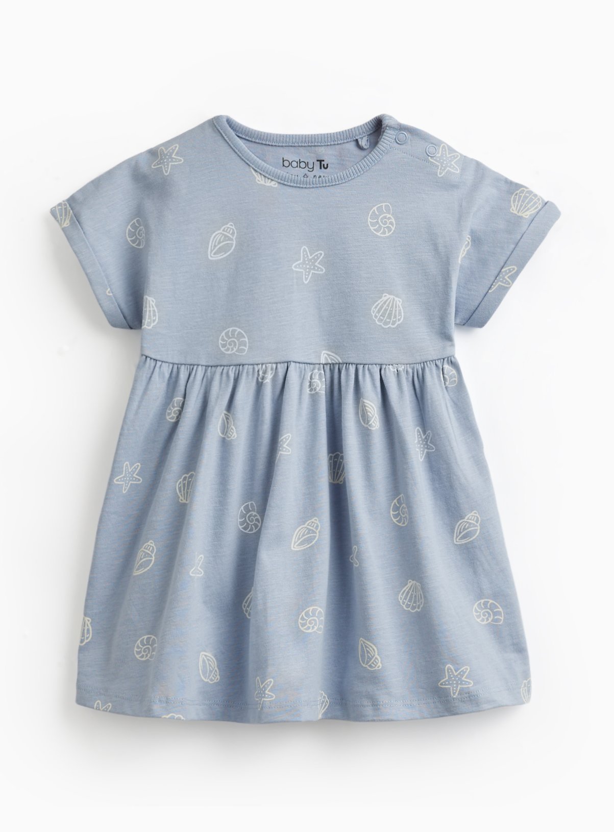 Blue Shell Print Short Sleeve Dress 