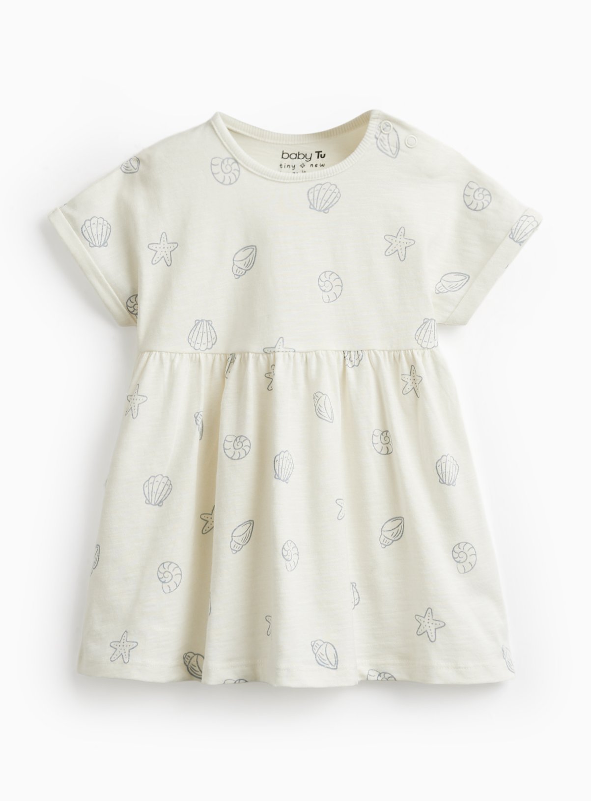 Cream Shell Print Short Sleeve Dress 9-12 months