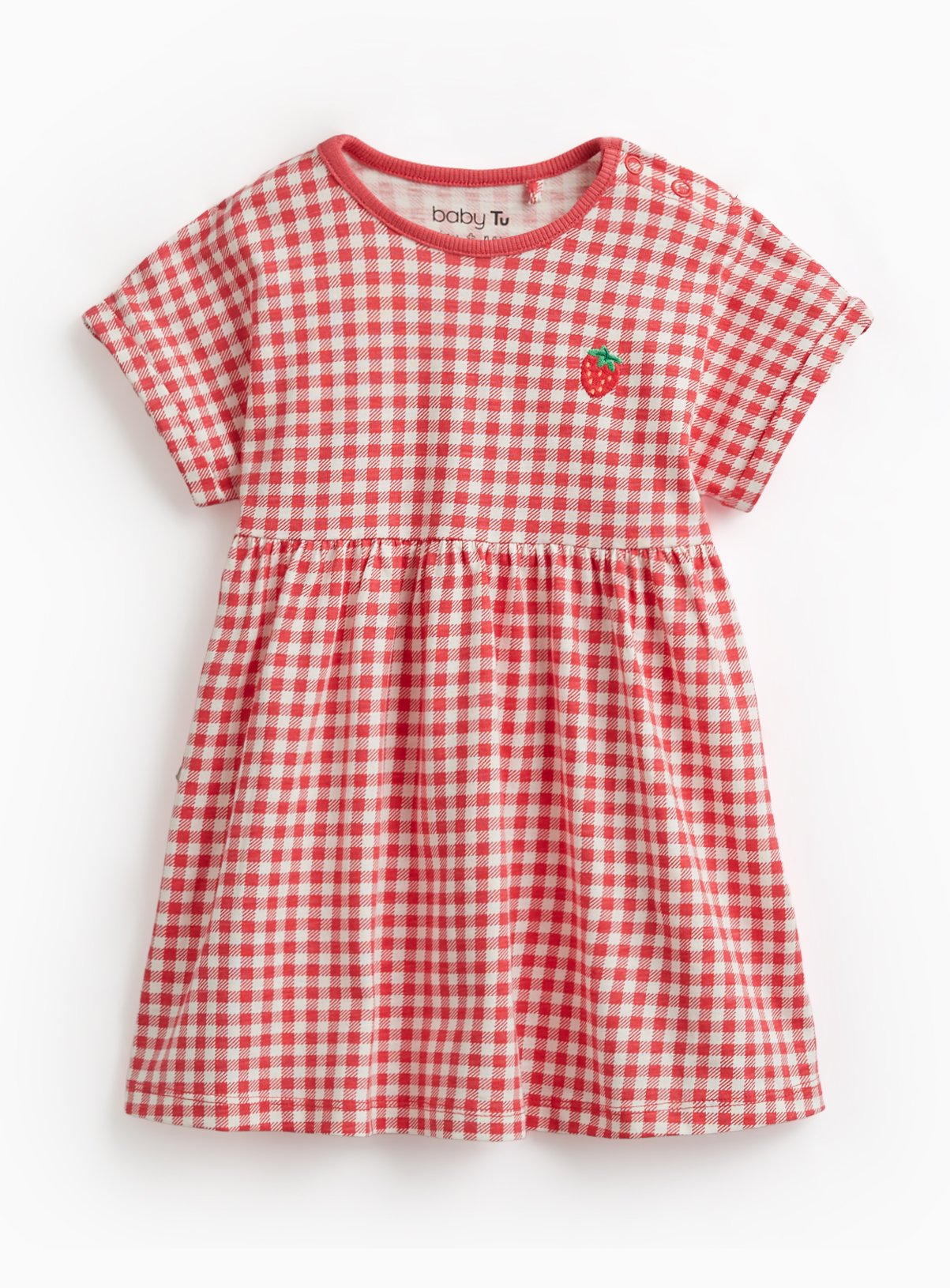 Red Gingham Print Short Sleeve Dress 