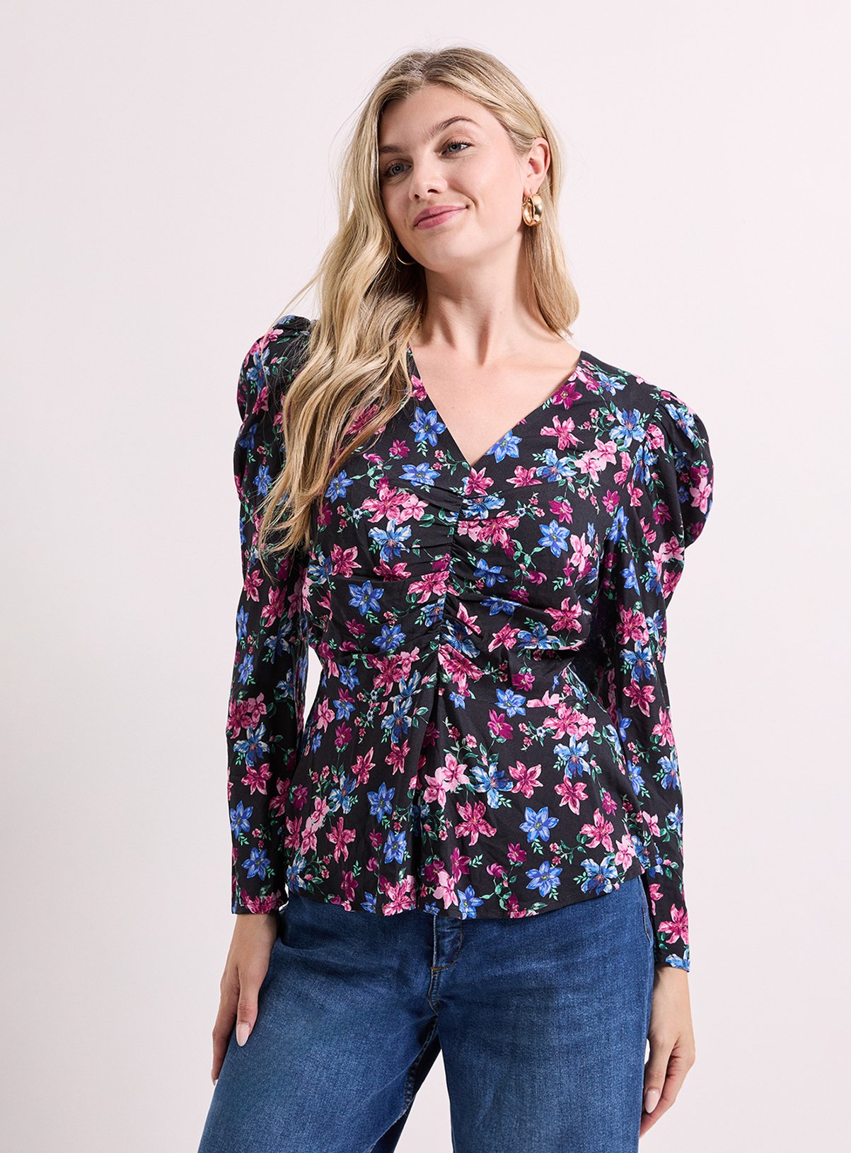 DOROTHY PERKINS Button Detail Printed Peplum Blouse