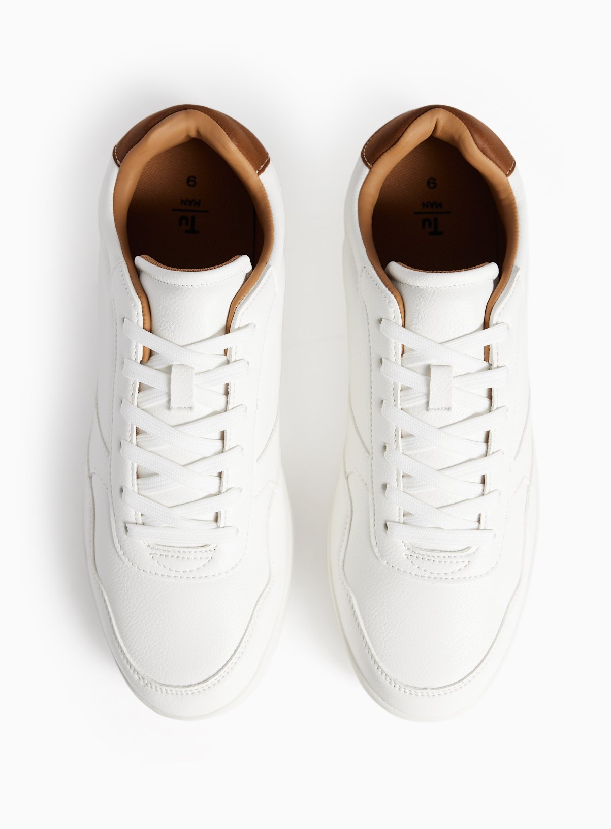 White PU Leather Cupsole Trainers 