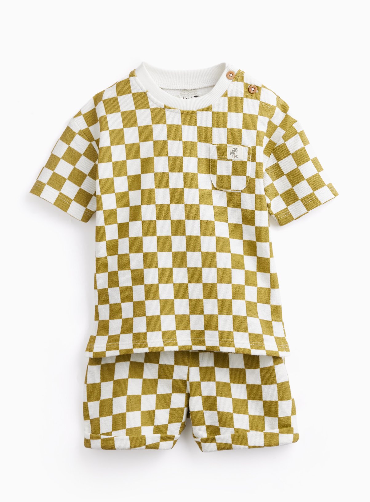 Khaki Checkerboard Print T-Shirt & Shorts Set 3-6 months