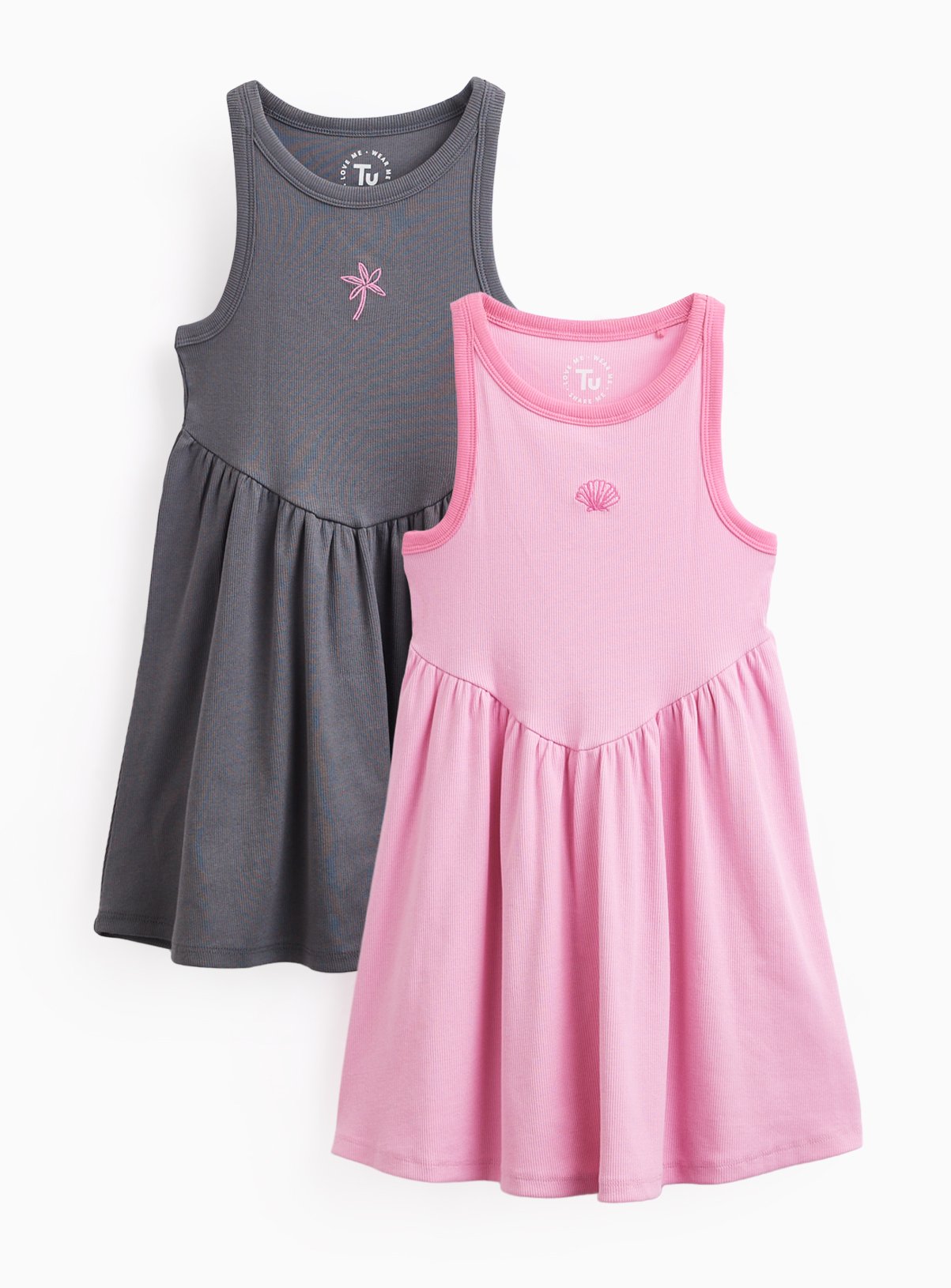Pink & Black Ribbed Sleeveless Dresses 2 Pack 13 years