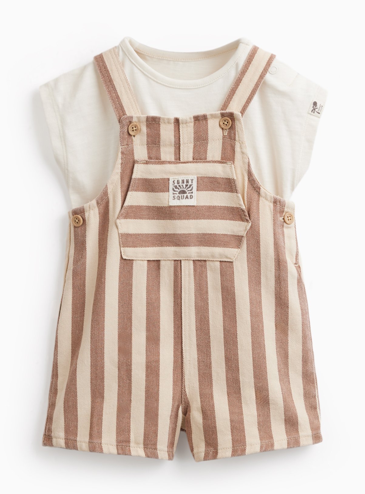 Brown Stripe Print Denim Dungarees & Bodysuit Set 3-6 months