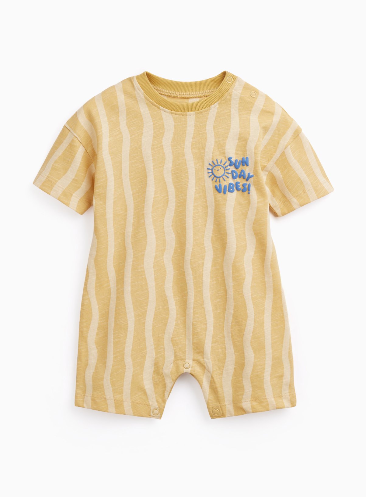 Yellow Wavy Stripe Short Sleeve Romper