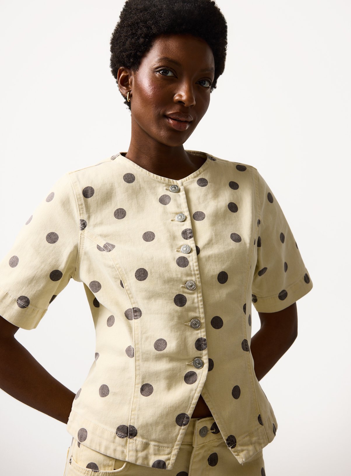 Light Yellow Polka Dot Print Top 18