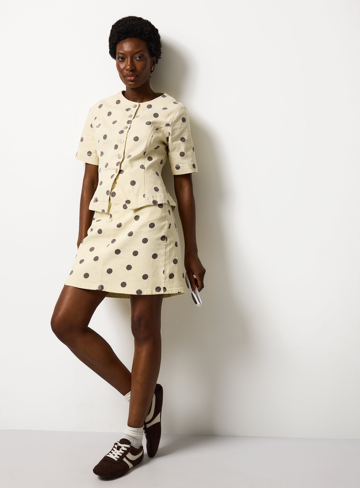 Light Yellow Polka Dot Print Mini Skirt 16