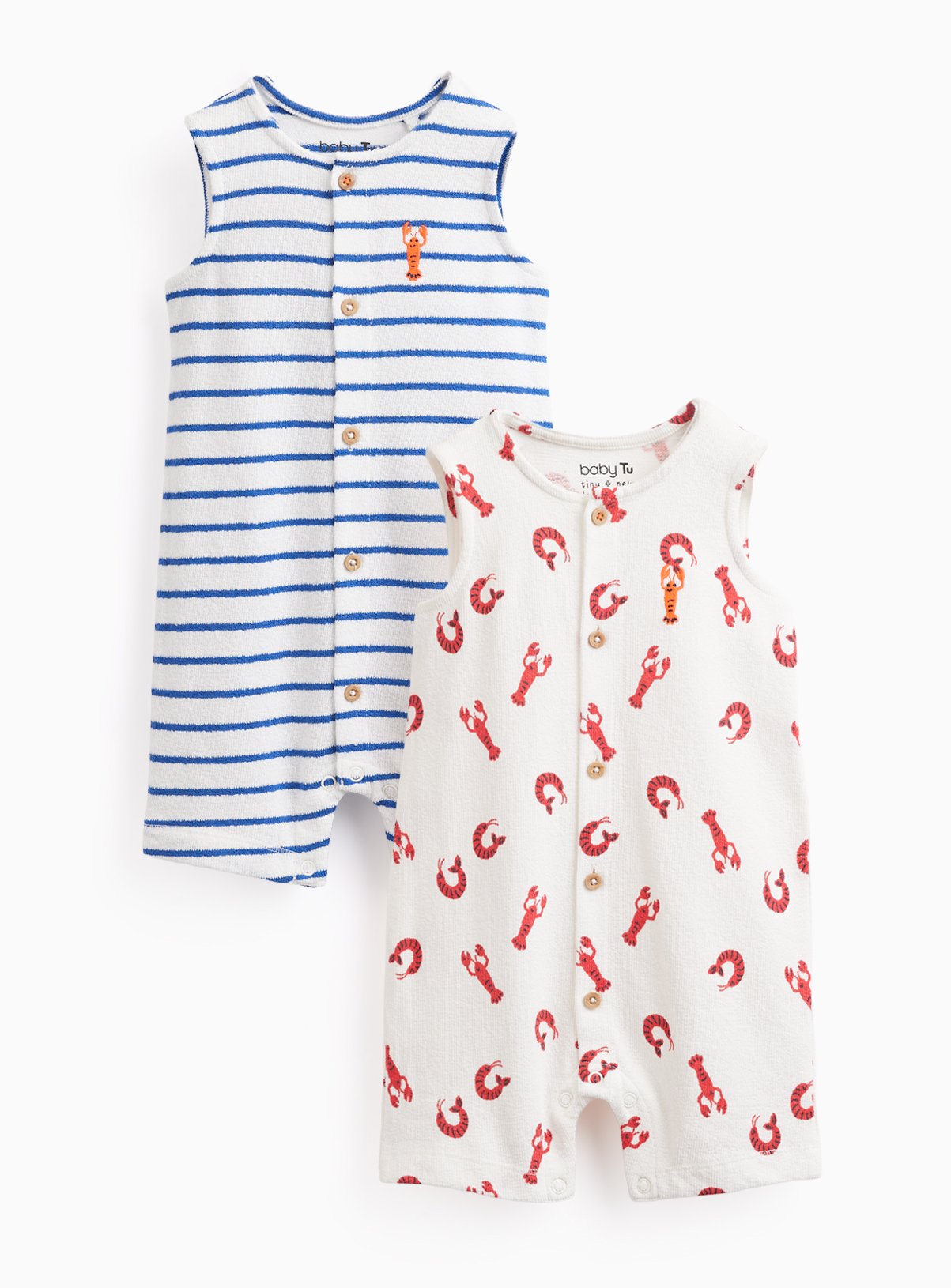 Lobster & Stripe Print Rompers 2 Pack 