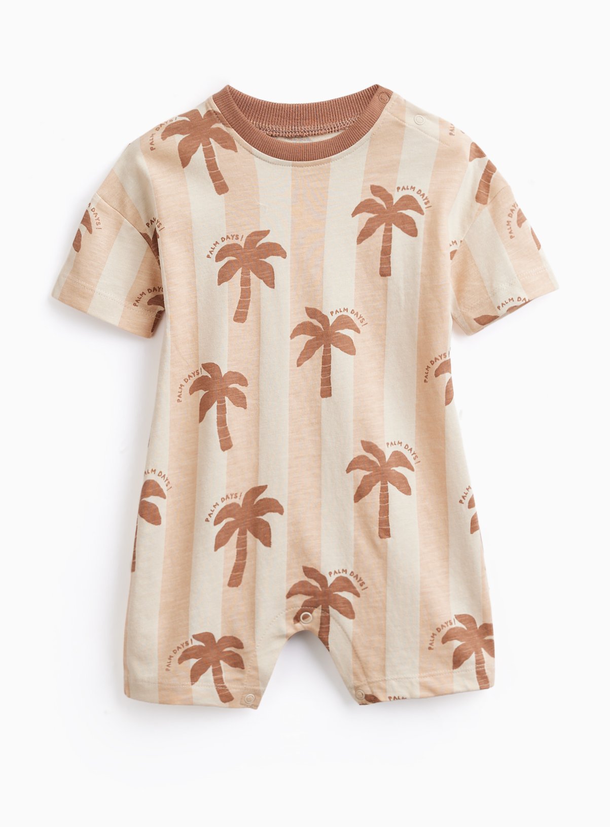 Cream Stripe Palm Tree Print Romper 