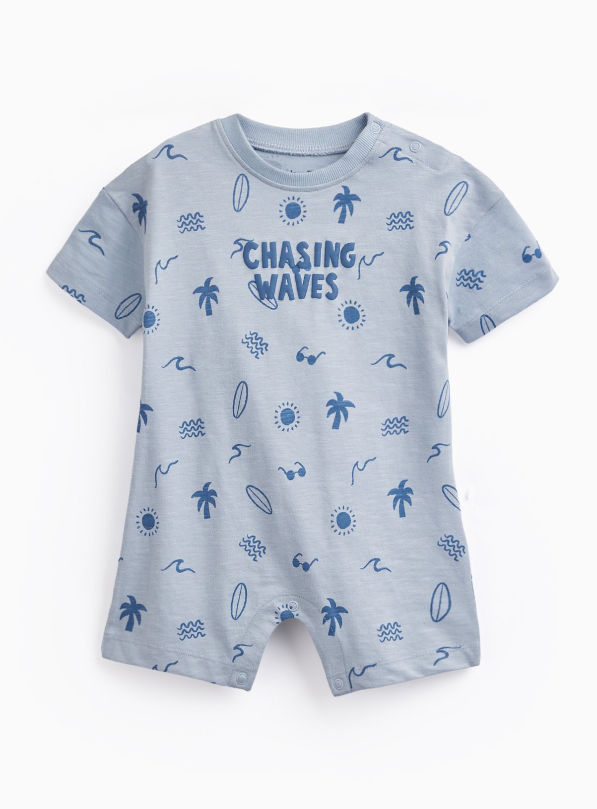 Blue Chasing Waves Print Romper Up to 3 mths