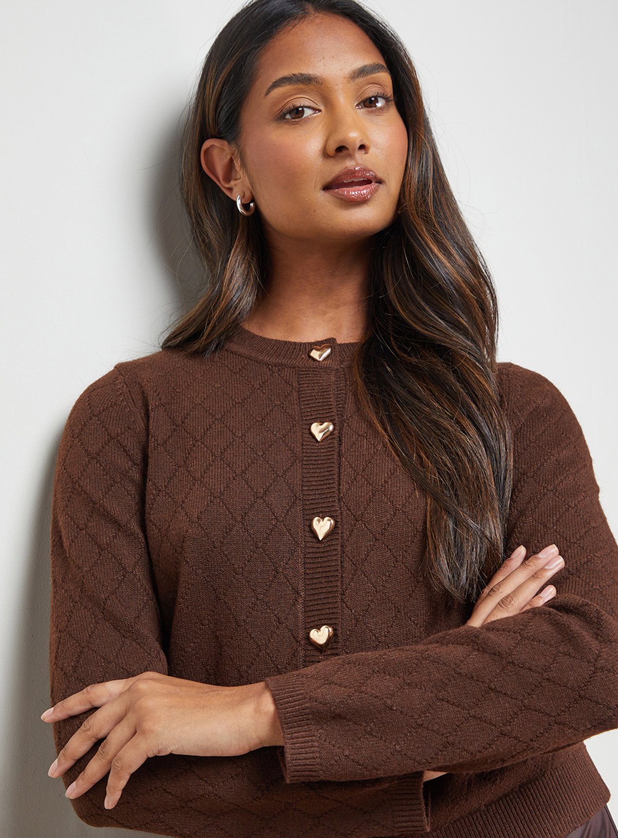 OASIS Heart Button Crew Neck Cardigan 