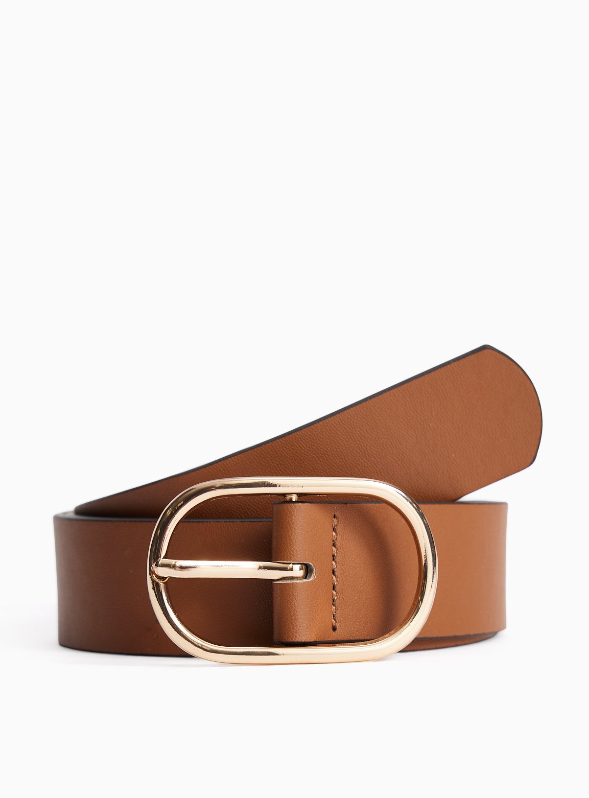 Tan Oval Buckle PU Belt