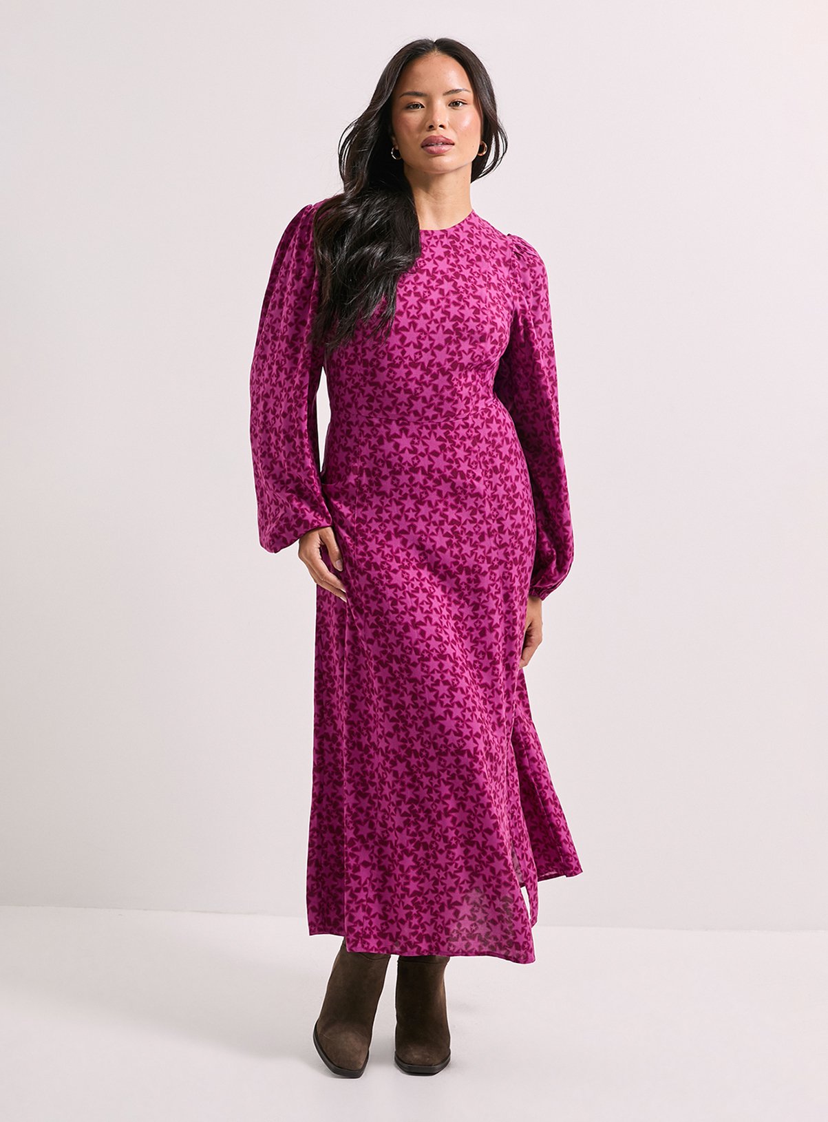 DOROTHY PERKINS Empire Seam Split Detail Printed Midi Dress 