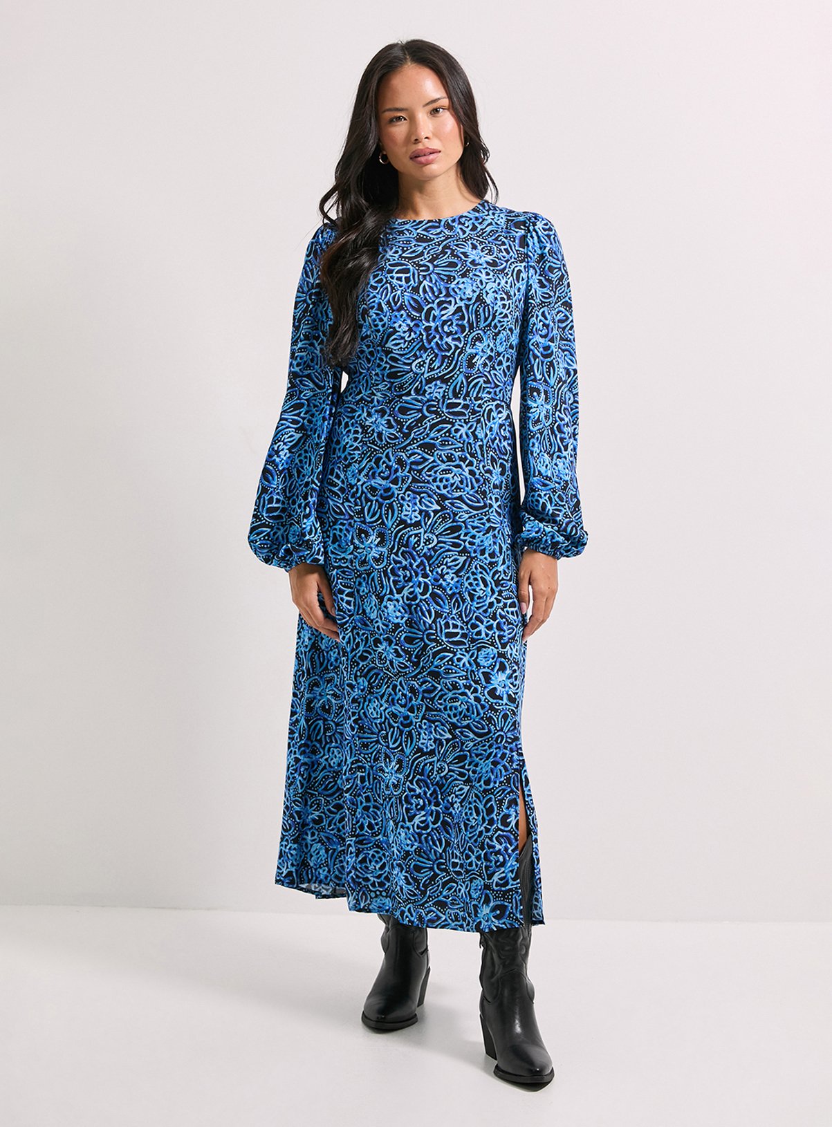 DOROTHY PERKINS Floral Empire Seam Split Detail Printed Midi Dress 