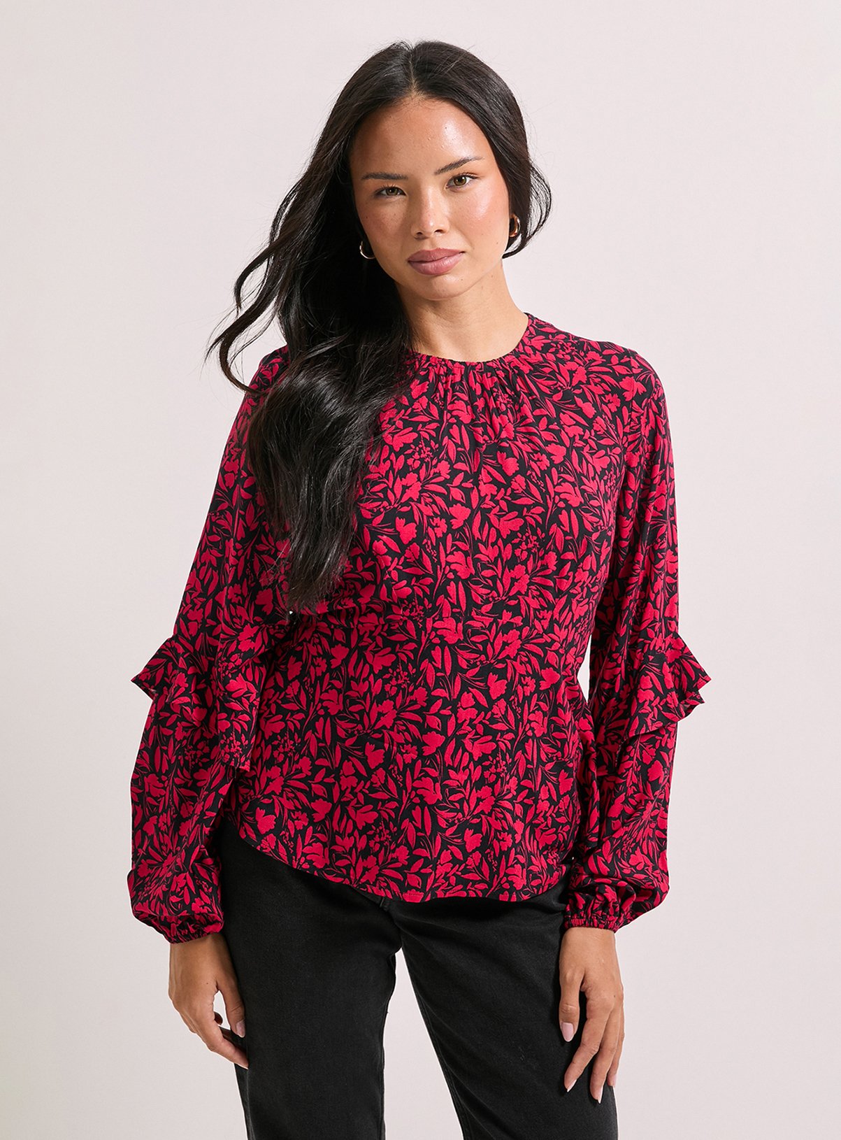 DOROTHY PERKINS Ruffle Blouson Sleeve Empire Seam Blouse Pink 