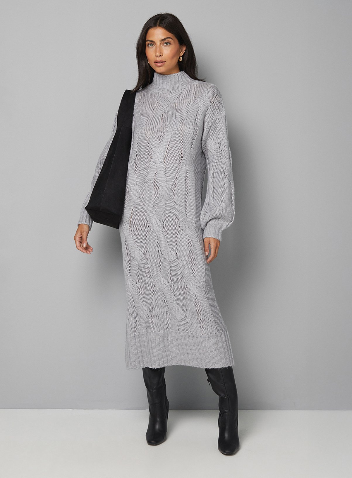 WALLIS Relaxed Chunky Cable Midi Knitted Dress 