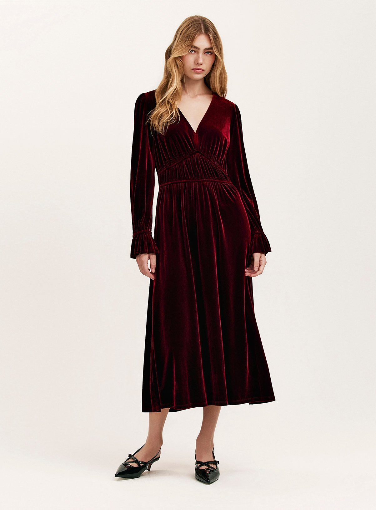 FINERY Laila Velvet Dress Burgundy 