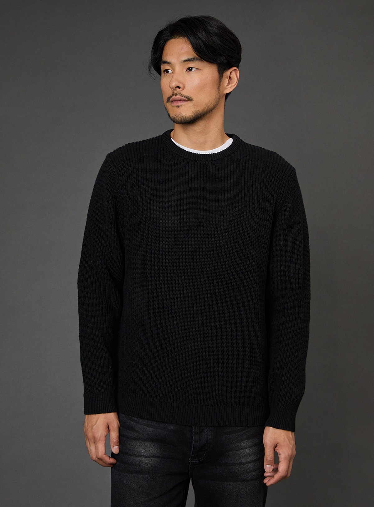 BURTON Black Cotton Rich Ribbed Crew Neck Jumper 