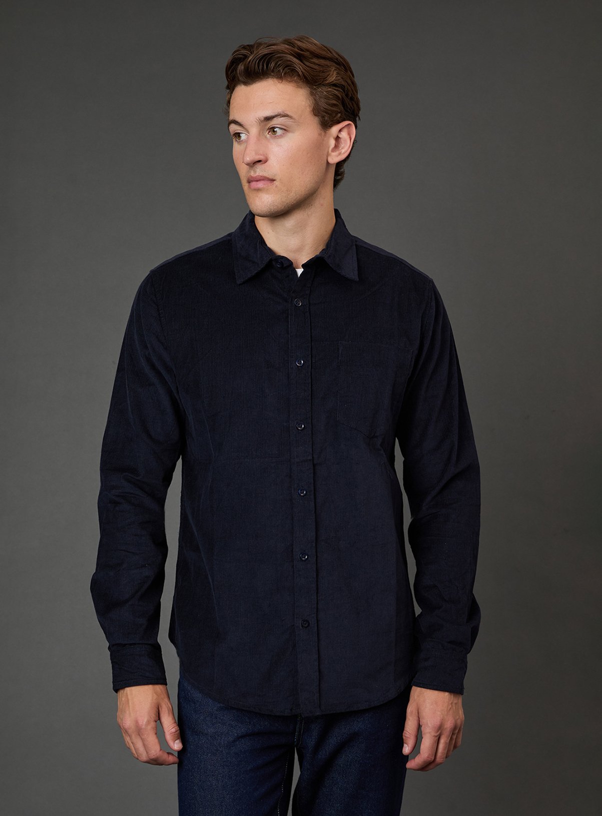BURTON Navy Corduroy Long Sleeve Shirt 