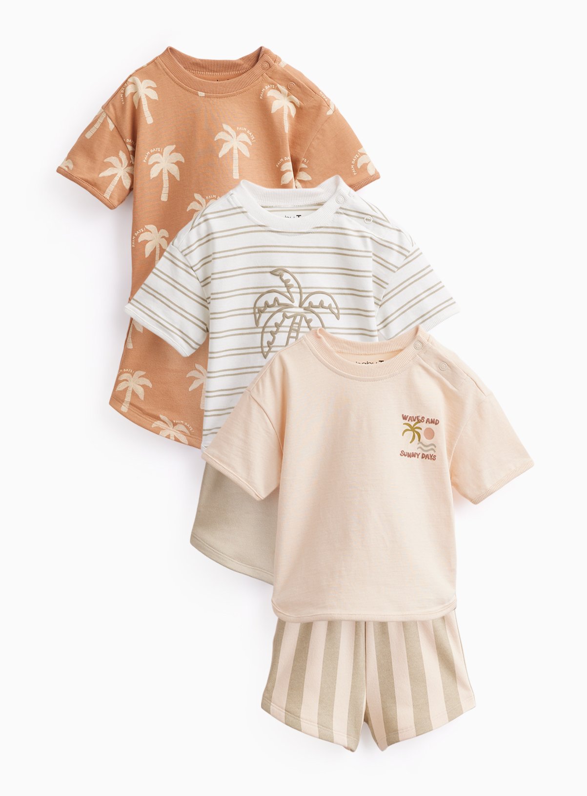 Palm Tree Print Tee & Shorts Sets 3 Pack 