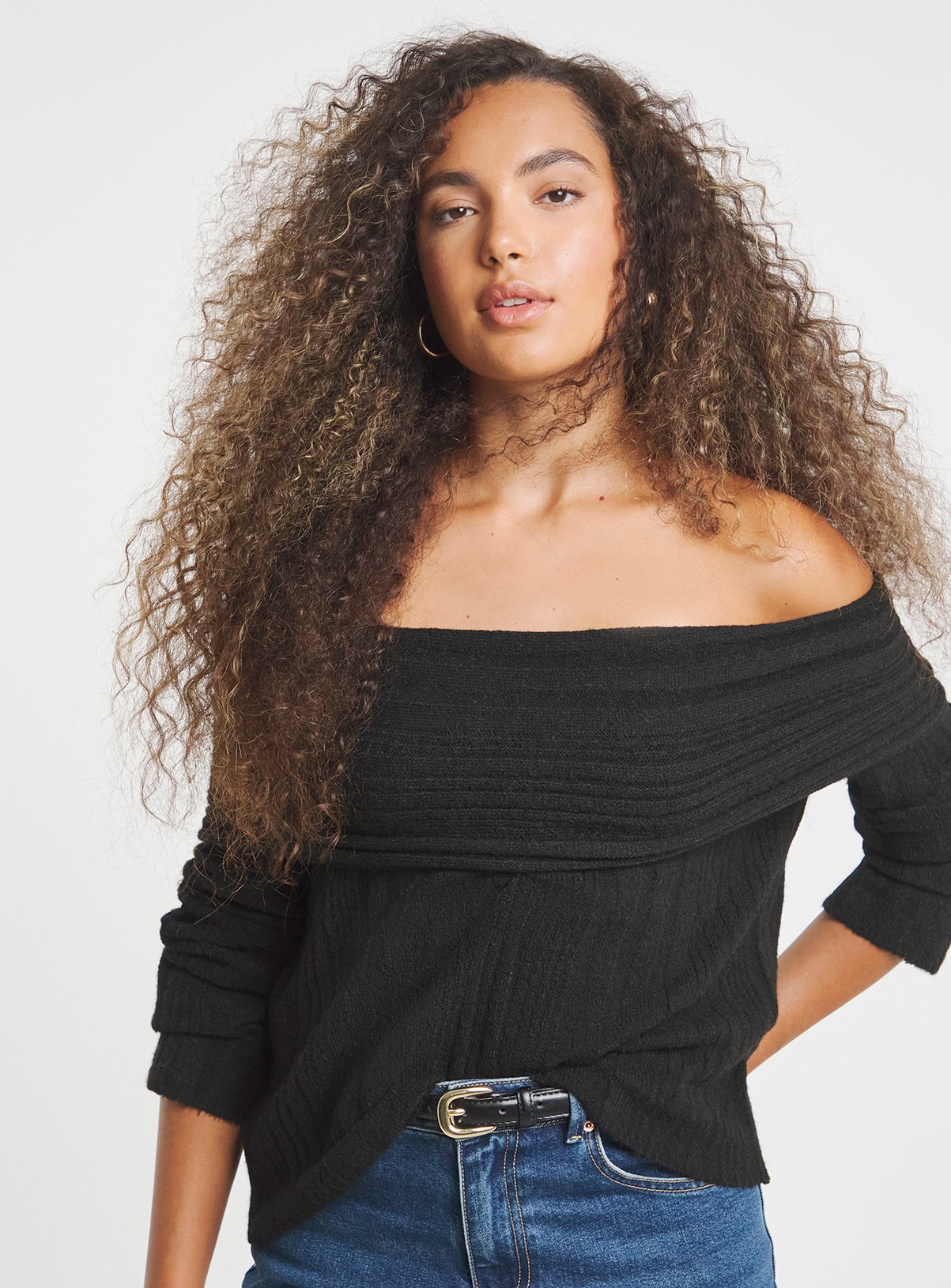 SIMPLY BE Chunky Bardot Rib Jumper 