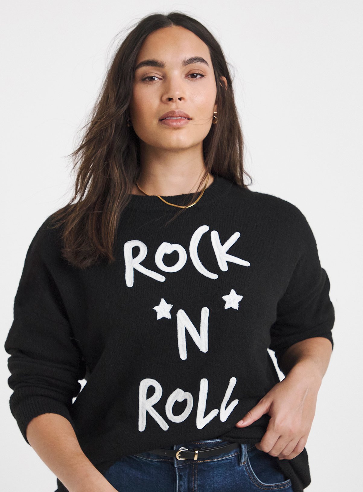 SIMPLY BE Embroidered Rock N Roll Jumper 