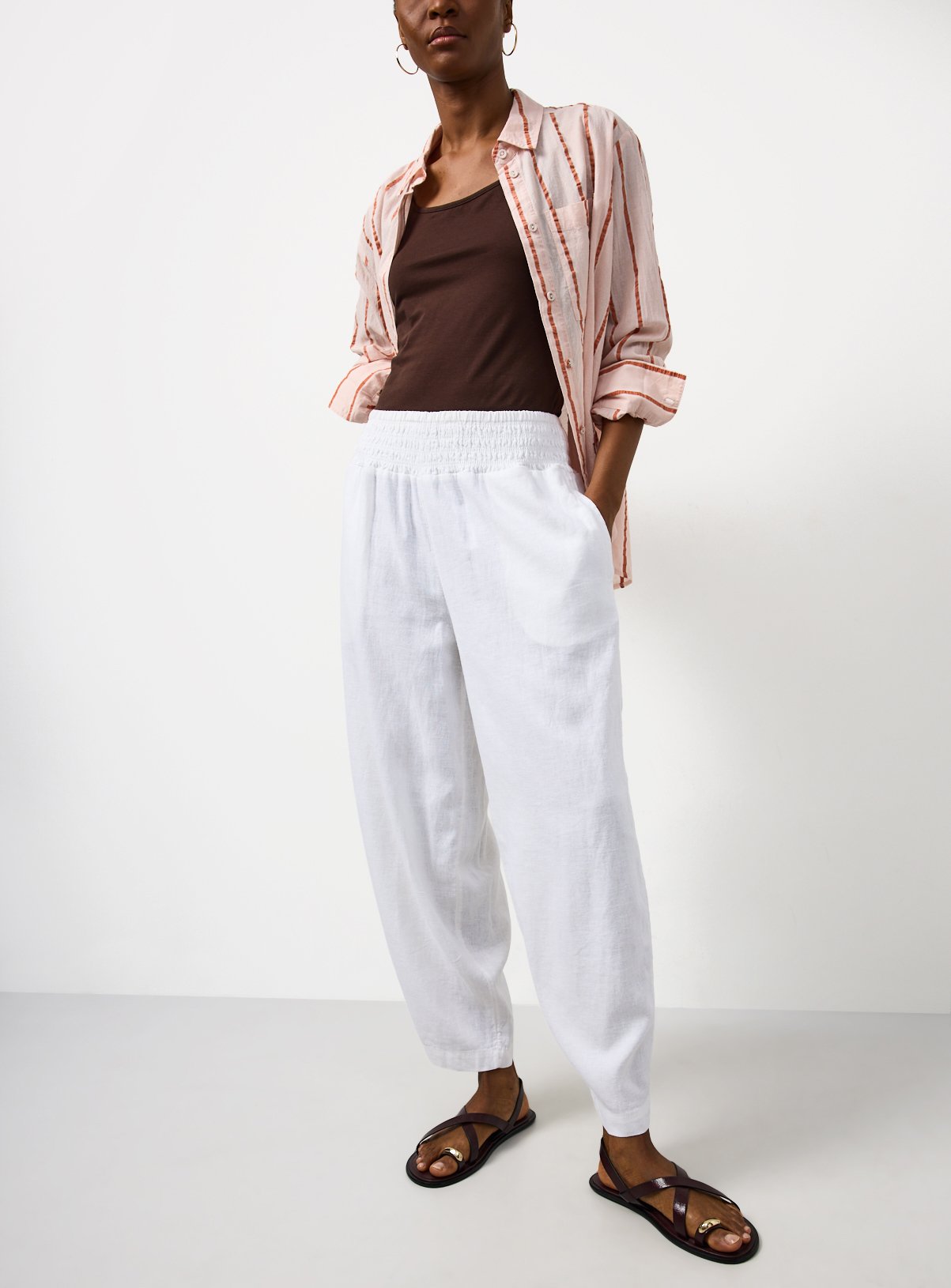Linen Barrel Leg Trousers 