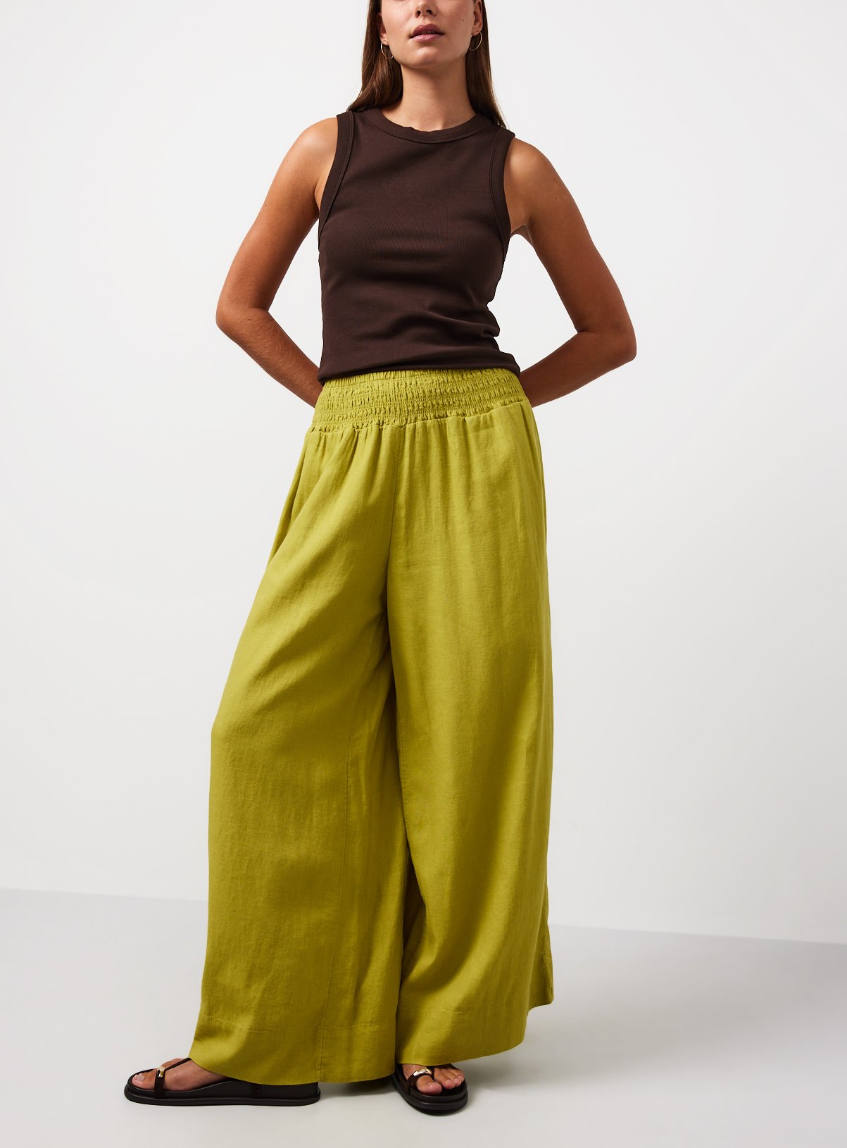 Lime Linen Blend Wide Leg Trousers 8