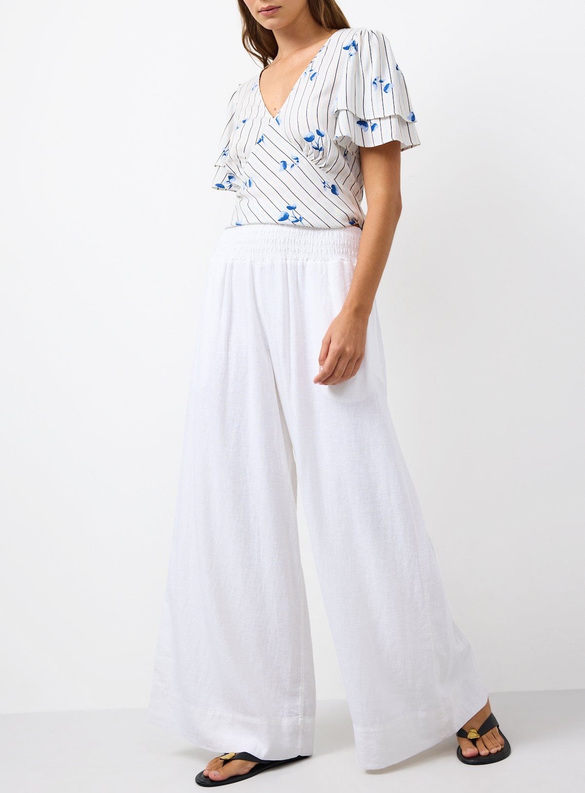 White Linen Wide Leg Trousers 12