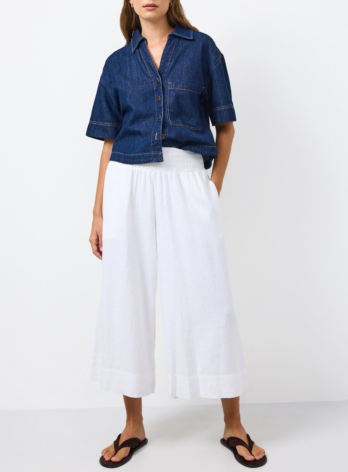 White Linen Blend Culottes 20