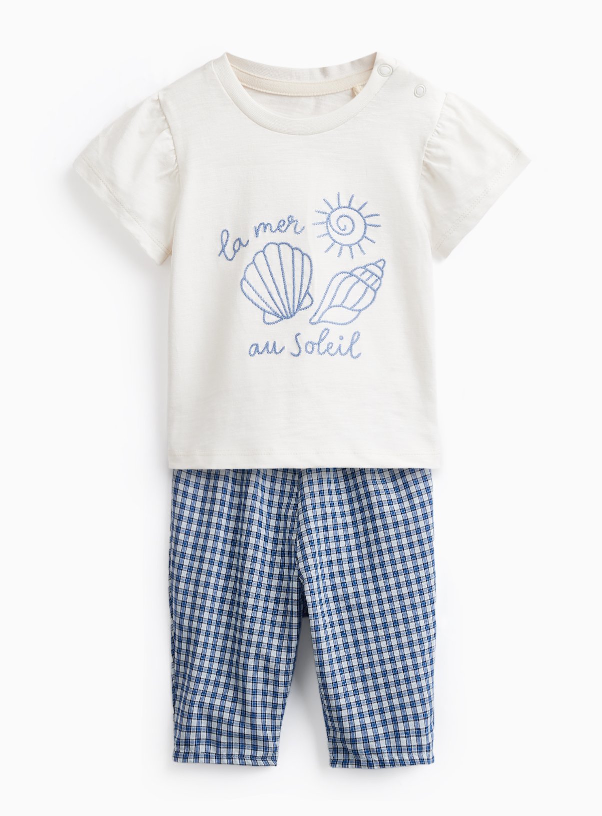 White Shell Print T-Shirt & Trousers Set 
