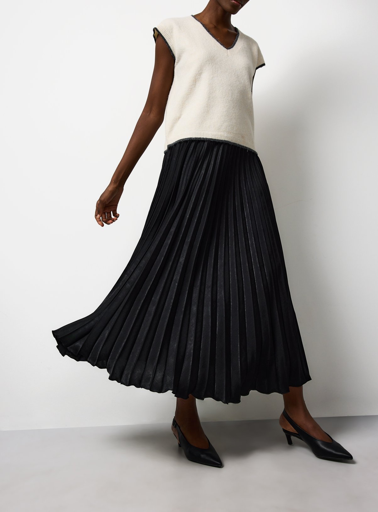 Black Satin Pleated Maxi Skirt 12